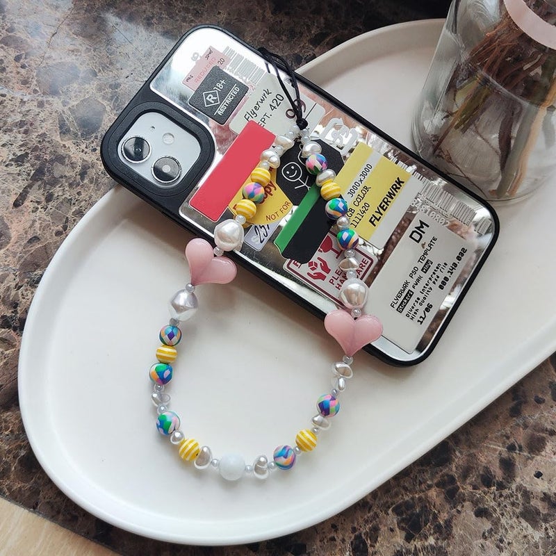 WCCH Beaded Phone Charm Y2K Kawaii Handmade Acrylic Phone Lanyard Wrist Strap for Camera Bag Airpods Keychain Charm Pink Heart - Image 3